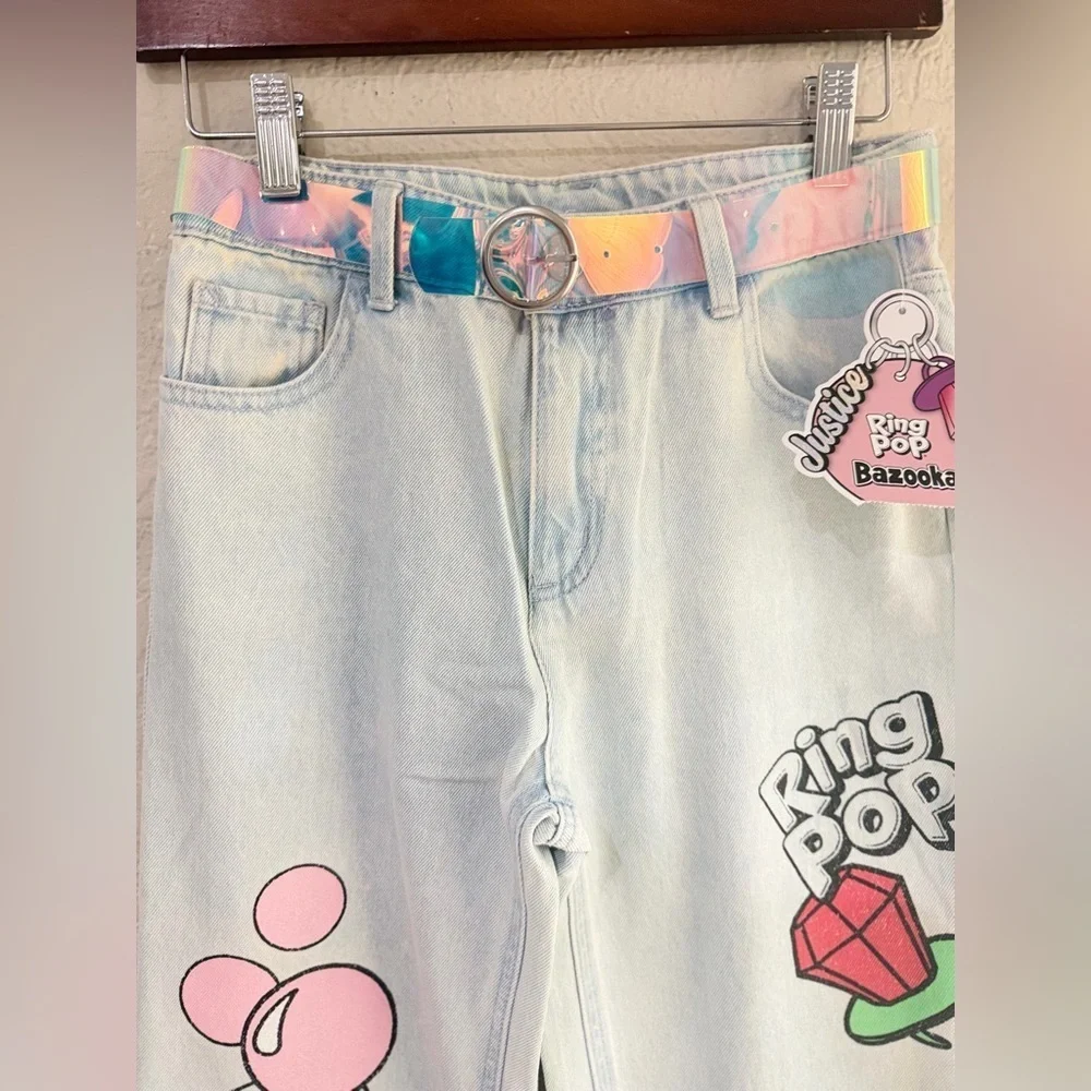 Justice Girls Ring Pop Collab Jeans, Sizes 12  with belt included NEW